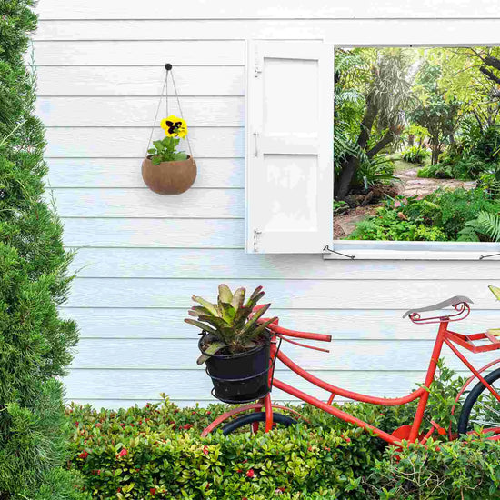 Coconut Shell Hanging Planter With Rope Waterproof Durable Wall Mount Baskets For Outdoor Plants Flower Pots Succulent