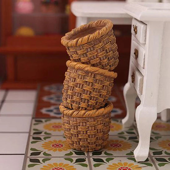 Mini 1/12 Cute Dollhouse Rattan Frame Hand-woven Vegetable Food Storage Basket Dolls Miniature Decoration
