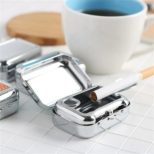 Portable Mini Metal Car Ashtray with Lockable Lid – Travel & Desktop Pocket Ashtray
