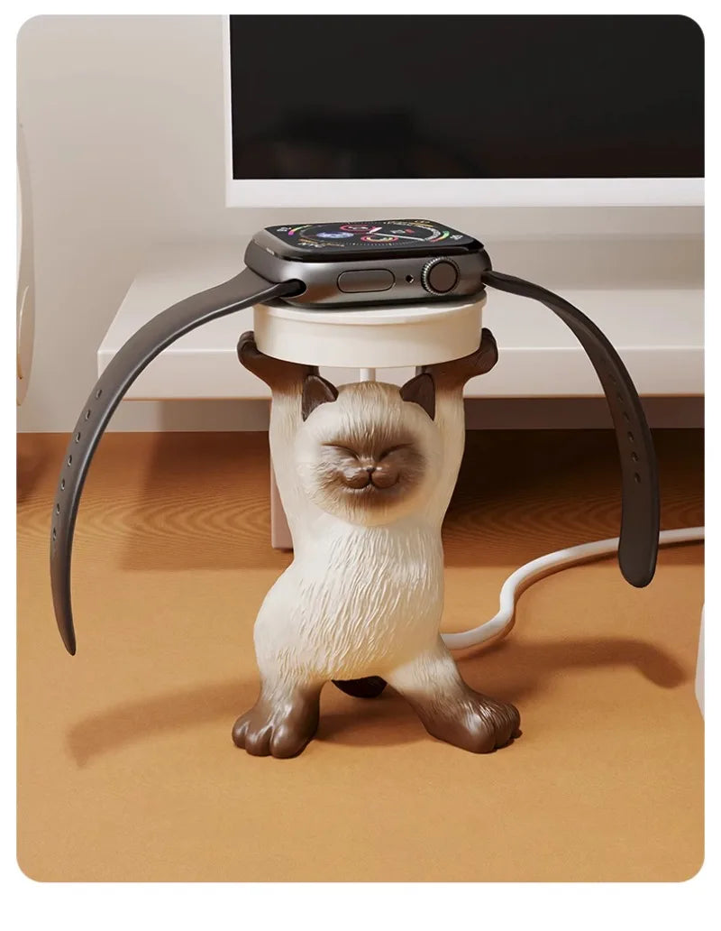 Cute Cat Apple Watch Charging Stand Holder – Stable Desk Dock for Watch Charging Cable
