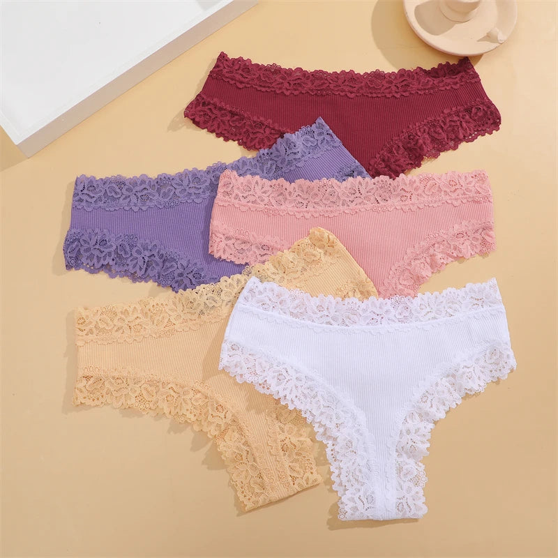 Women’s Cotton Lace Bikini Briefs – 5 Pack (S–XL)