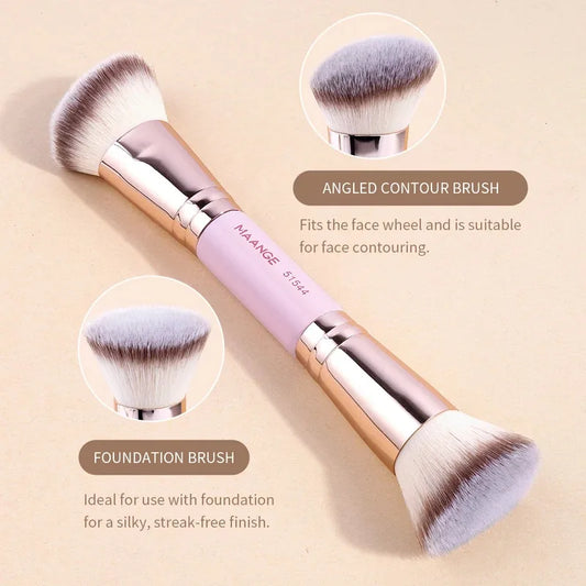 2PCS Double-Ended Foundation & Contour Brushes – Flat & Angled for Liquid, Powder & Cream