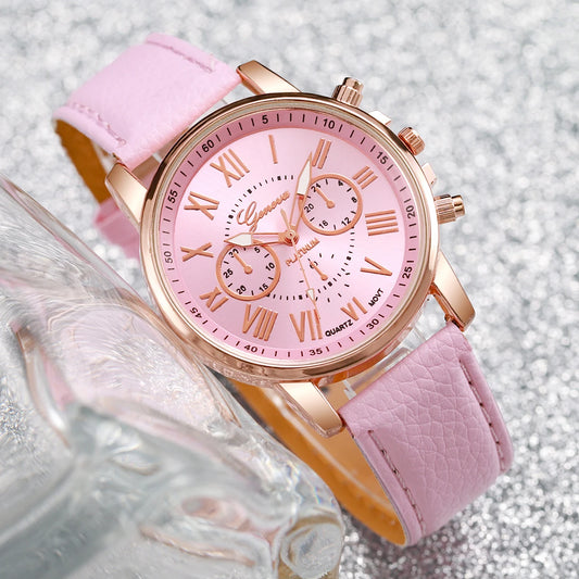 Women’s Quartz Watch & Heart Jewellery Set with Leather Strap