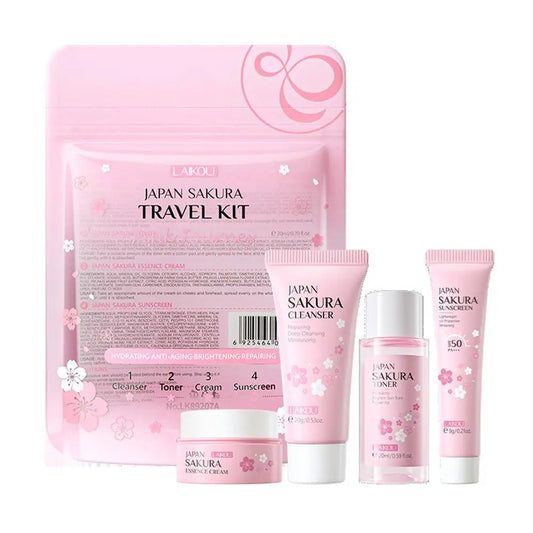 4-Piece Facial Skincare Travel Set with Cleanser Toner Face Cream & Sunscreen