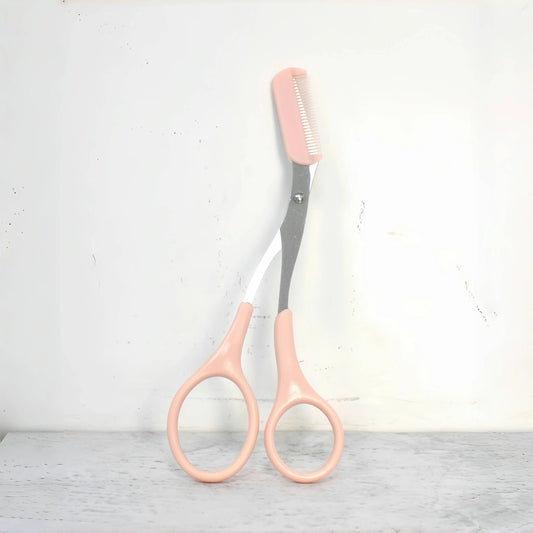 Pink Eyebrow Trimming Scissors with Built-In Comb for Precise Shaping and Grooming