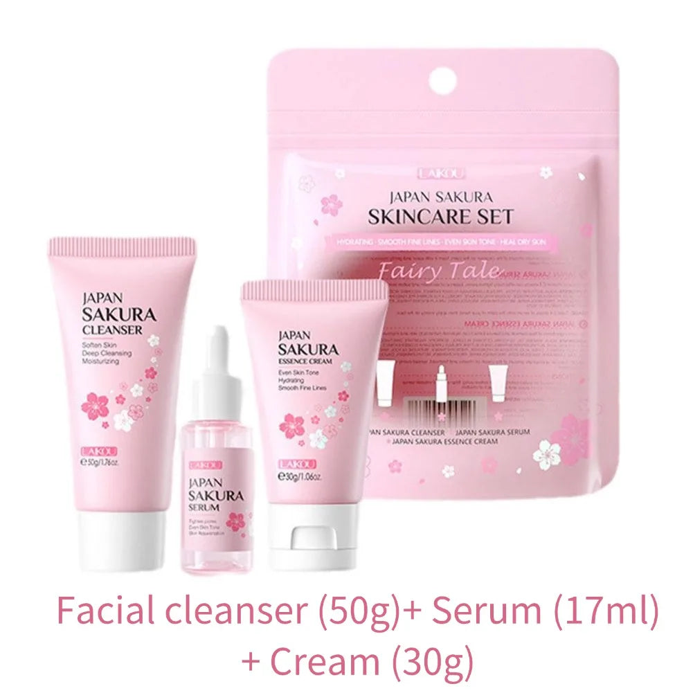 Cherry Blossom Travel Skin Care Set – Cleanser, Serum, Eye & Face Cream, Sunscreen