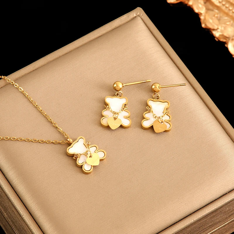 Gold Heart, Star & Flower Necklace and Earrings Set for Women – Waterproof Jewellery