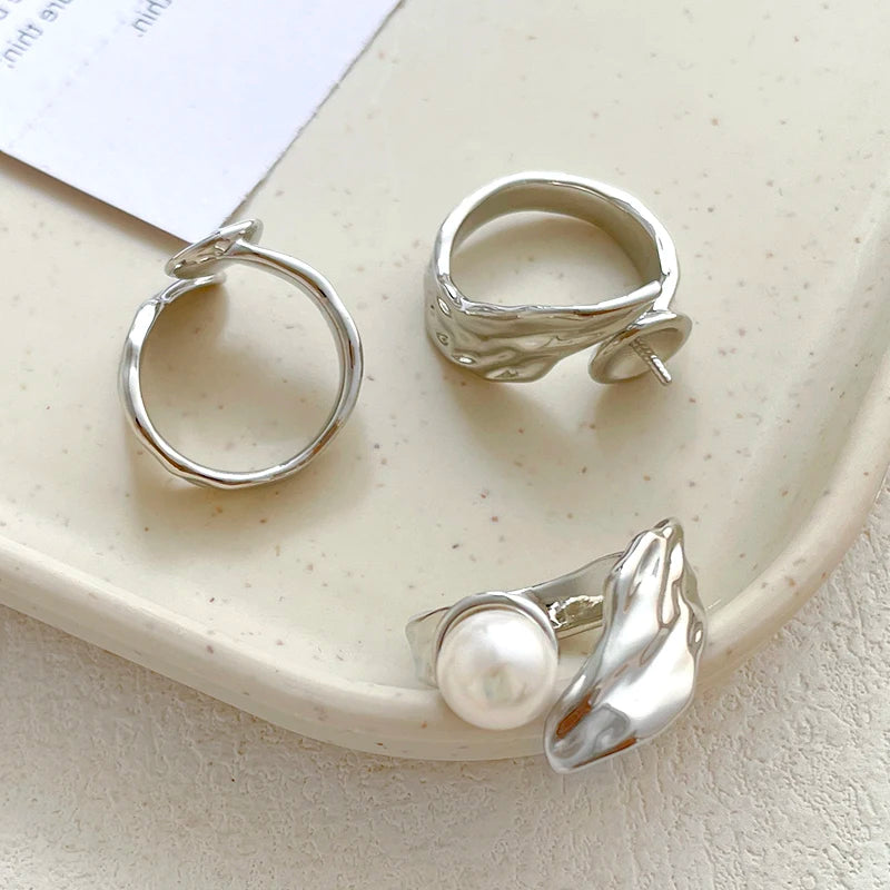 3-Piece Gold-Plated Brass Ring Settings – Irregular Baroque Jewellery Making Accessories