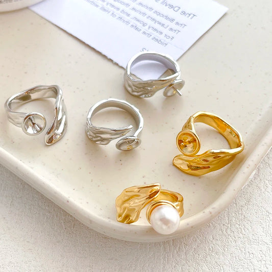 3-Piece Gold-Plated Brass Ring Settings – Irregular Baroque Jewellery Making Accessories