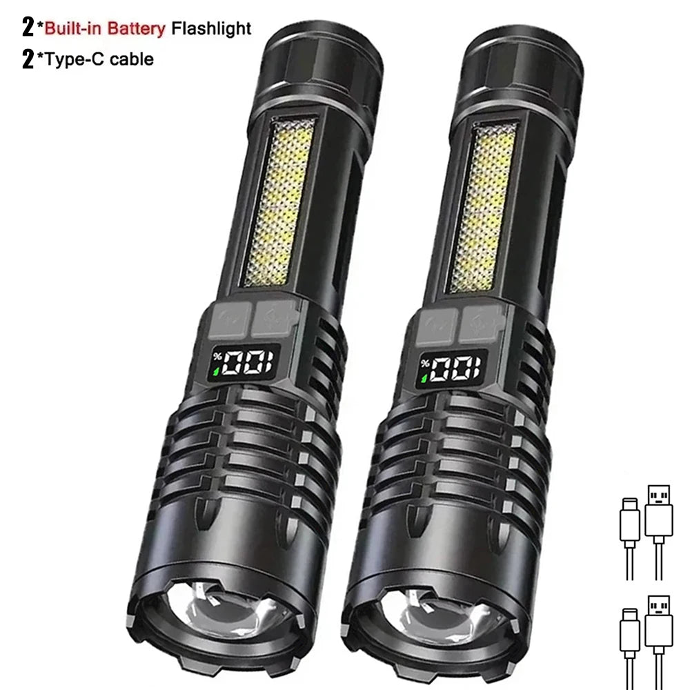 High Power Rechargeable LED Flashlight with COB Side Light