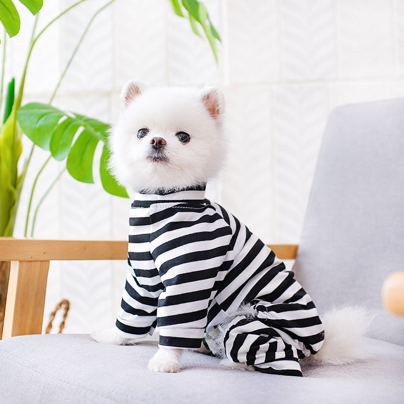 All-Season Knit Pajamas for Small Dogs & Cats – Soft Stretch Pullover with Stylish Stripes