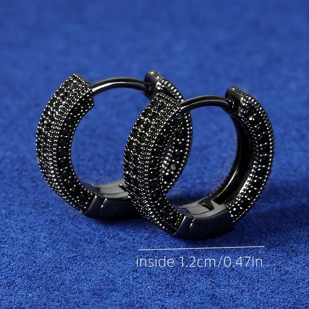 Men’s Black Hoop Earrings with Sparkling Crystals – Sleek & Durable Fashion Jewelry