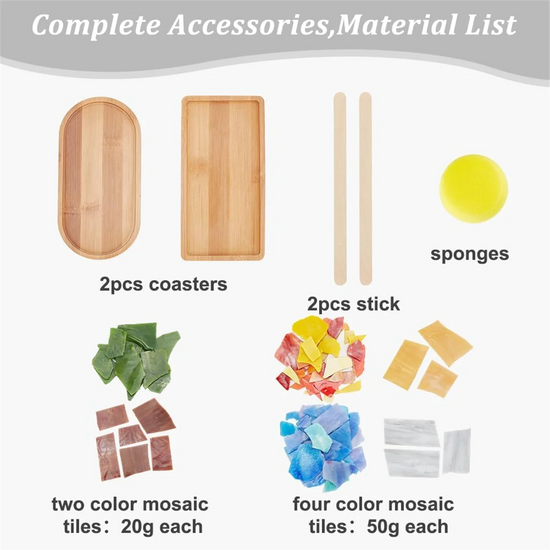 A32P_DIY Mosaic Craft Kit Coconut Tree Mosaic Bamboo Coaster Set with Blank Base Tray Handmade Art Home Decor