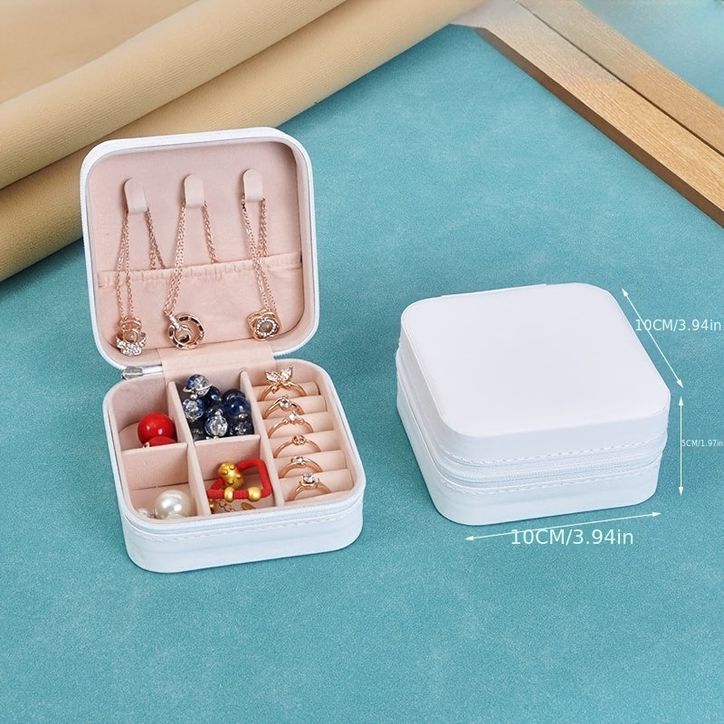 Portable Jewelry Organizer Box with Zipper – Compact Travel Case for Rings Earrings Necklaces & Bracelets