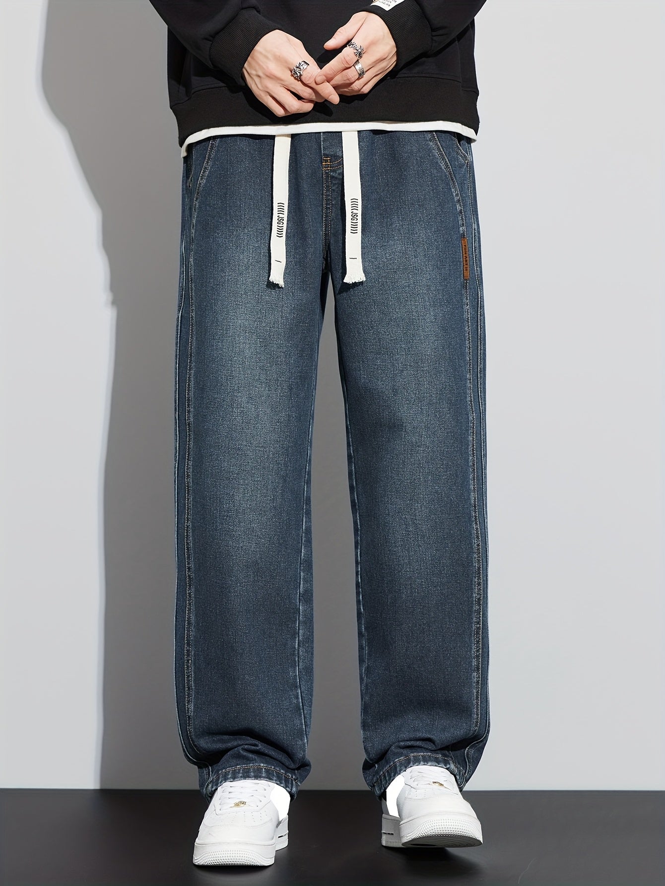 Men’s Relaxed-Fit Cotton Jeans with Drawstring Waist