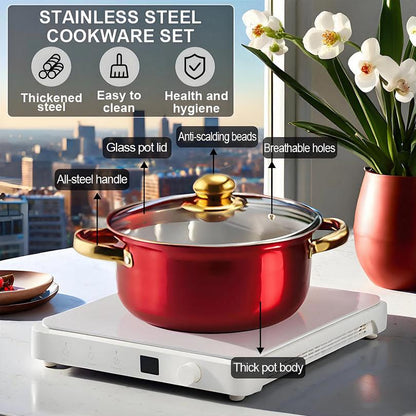 12-Piece Stainless Steel Cookware Set with Lids – Induction Ready Pots & Pans