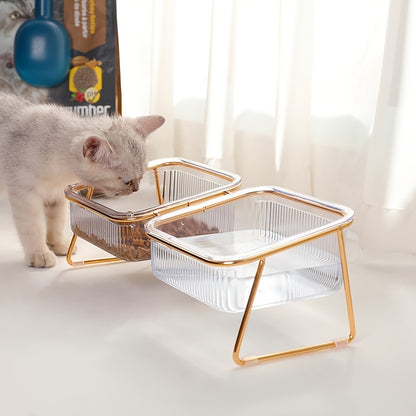 Transparent Double Cat Bowl with Vertical Design for Easy Feeding & Drinking