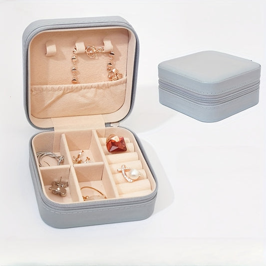 Portable Jewelry Organizer Box with Zipper – Compact Travel Case for Rings Earrings Necklaces & Bracelets