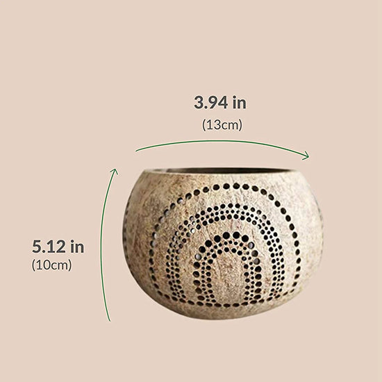 ABAG Coconut Shell Wood Candle Holders (Set Of 3) With Coconut Scented Tealight Candles - Boho Decor, Votive Candles Holders