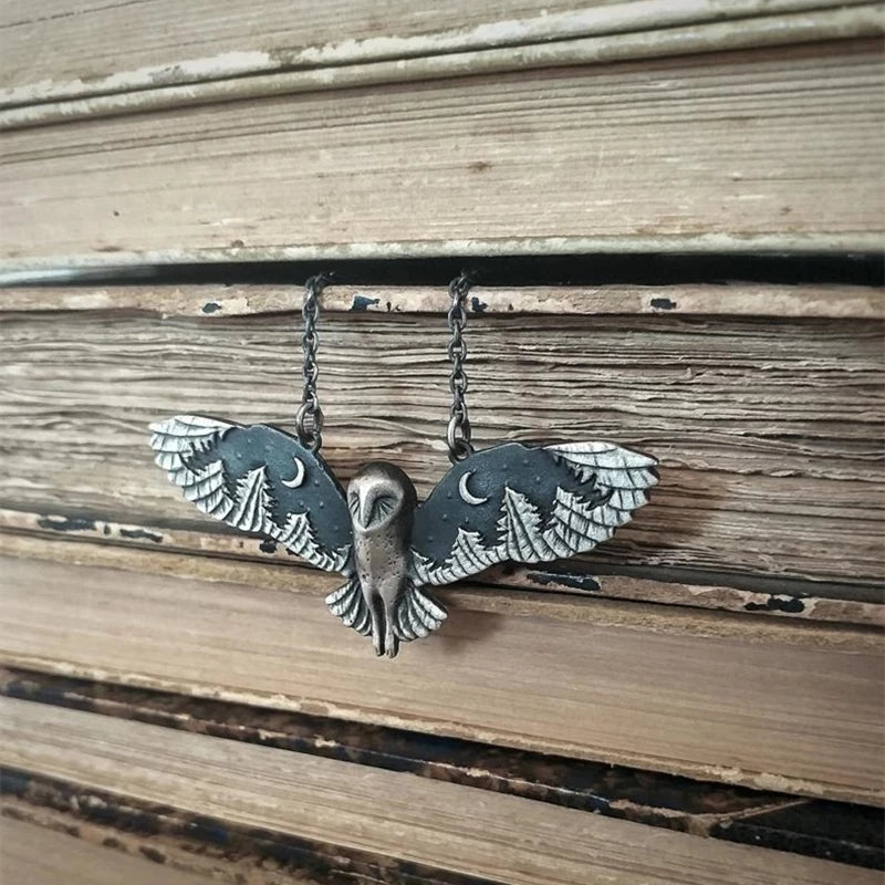 Vintage Owl Moon Phase Necklace – Witch-Inspired Jewelry for Women