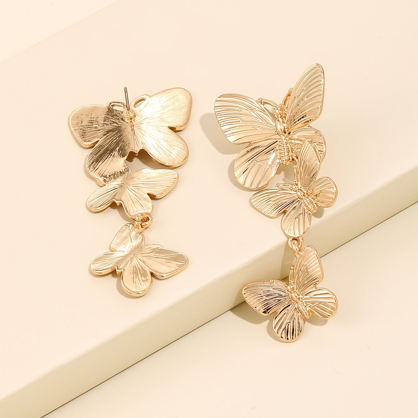 Golden Large Butterfly Drop Earrings – Lightweight Statement Jewellery for Women