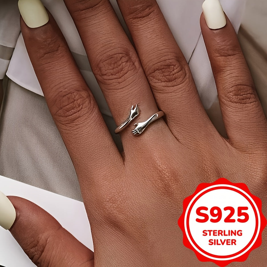 925 Sterling Silver Adjustable Hug Ring for Women