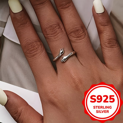925 Sterling Silver Adjustable Hug Ring for Women