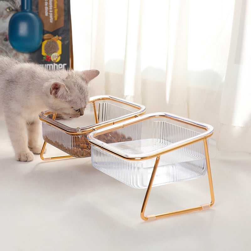 Transparent Double Cat Bowl with Vertical Design for Easy Feeding & Drinking