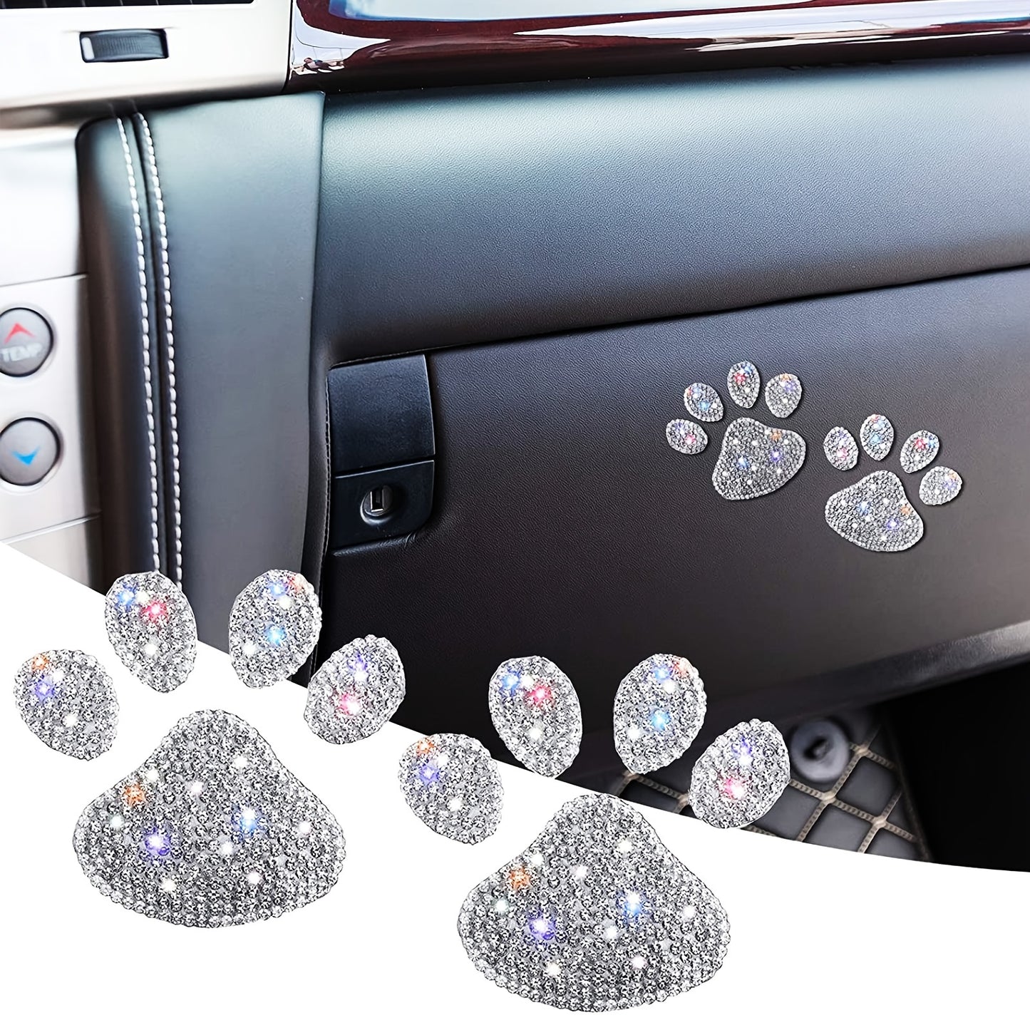 Sparkling Dog Paw Car Decal – Multicolor Rhinestone Sticker for Vehicle Interior