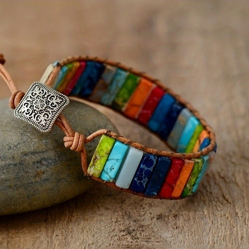 Bohemian Colourful Woven Stone Bracelet for Men – Fashionable Handcrafted Jewellery