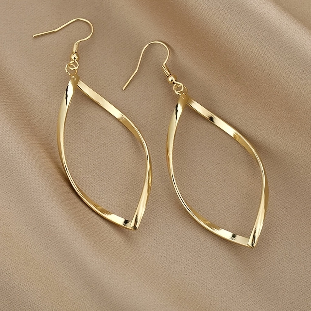 Elegant Hollow Twisted Dangle Earrings – Simple Gold Plated Jewelry for Women