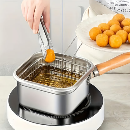 Stainless Steel Deep Fryer with Basket & Lid – Induction Safe, Multi-Purpose Cooking Pot