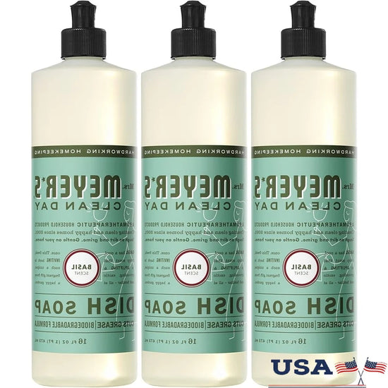 Biodegradable Liquid Dish Soap with Basil Scent Cruelty Free Grease Cutting Formula Eco Friendly Dish Cleaning Set of 3