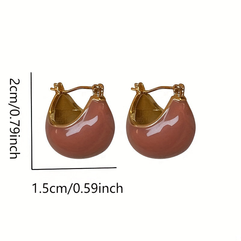 Chunky Enamel Hoop Earrings – 18K Gold Plated, Trendy Japanese & Korean Style