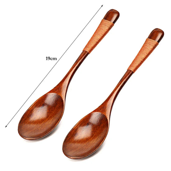 2Pcs Wooden Spoon Kids Rice Dessert Spoon Small Wood Coffee Teaspoon Long Ramen Soup Spoons Japanese Cutlery Kitchen Tableware