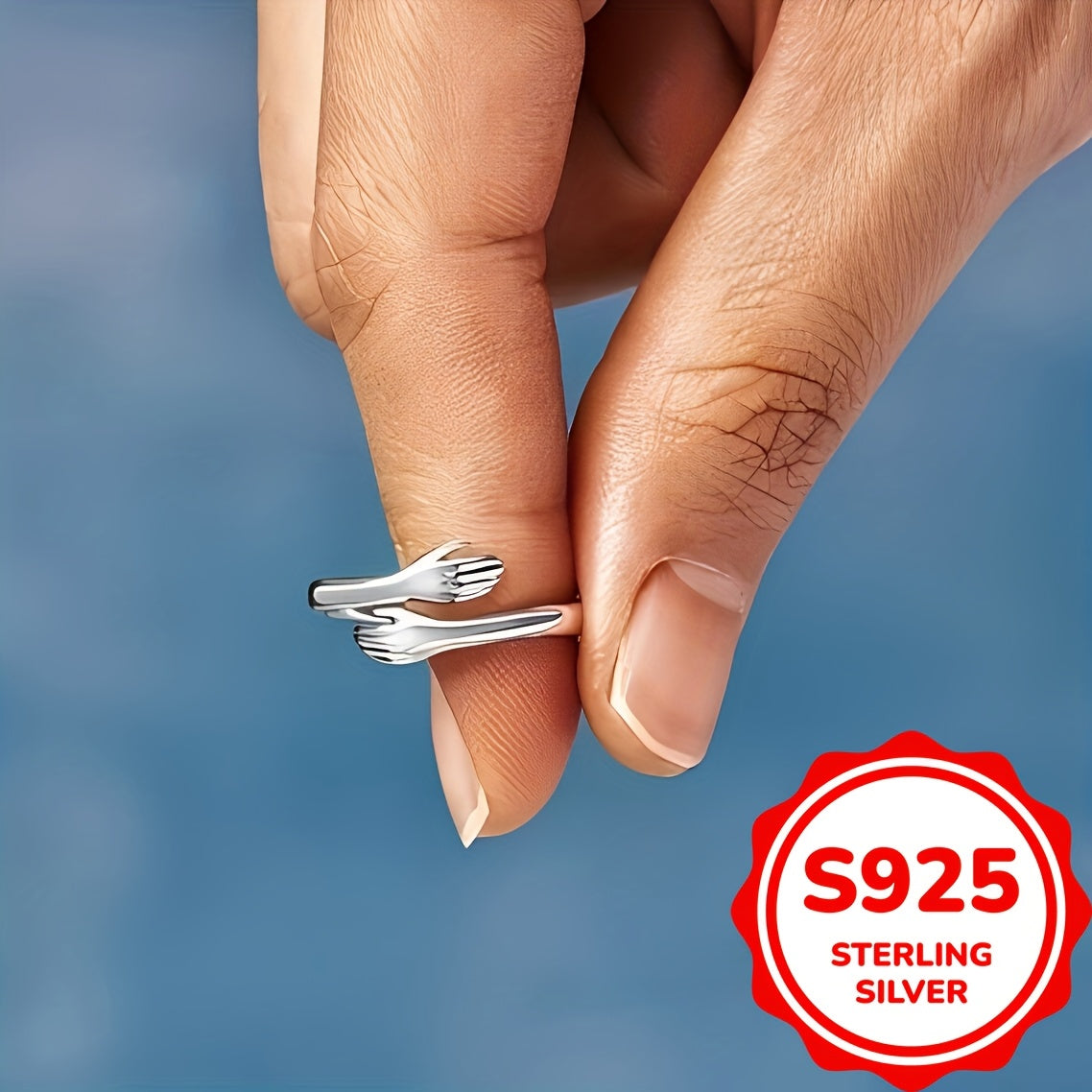 925 Sterling Silver Adjustable Hug Ring for Women