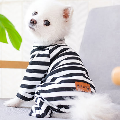 All-Season Knit Pajamas for Small Dogs & Cats – Soft Stretch Pullover with Stylish Stripes