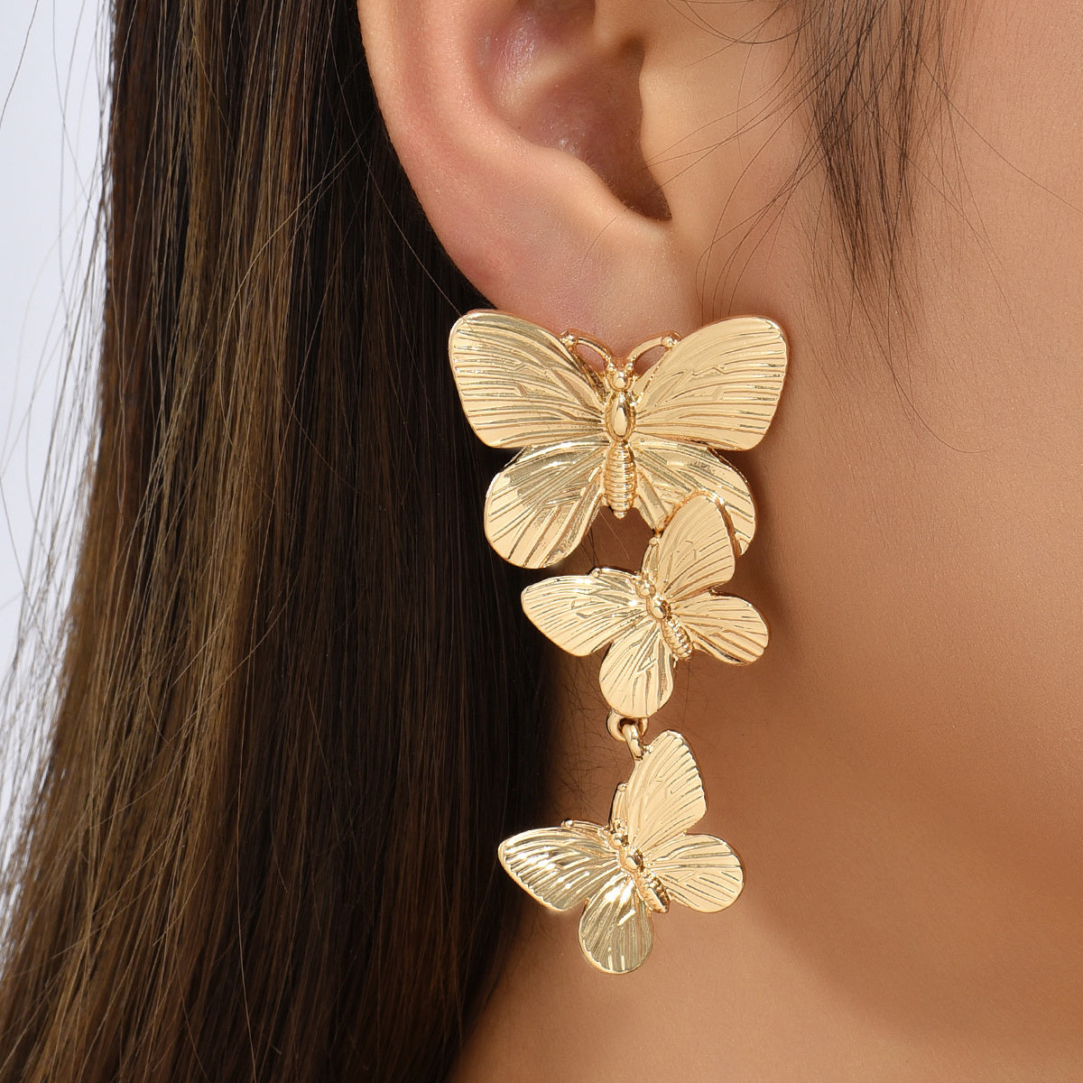 Golden Large Butterfly Drop Earrings – Lightweight Statement Jewellery for Women