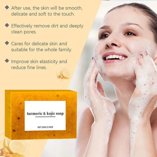 100g Turmeric Soap KOJIC Acid Scrub Exfoliator Handmade Soap,Lemon Brighten Moisturizing Face Cleansing Soap,Body Skin Care