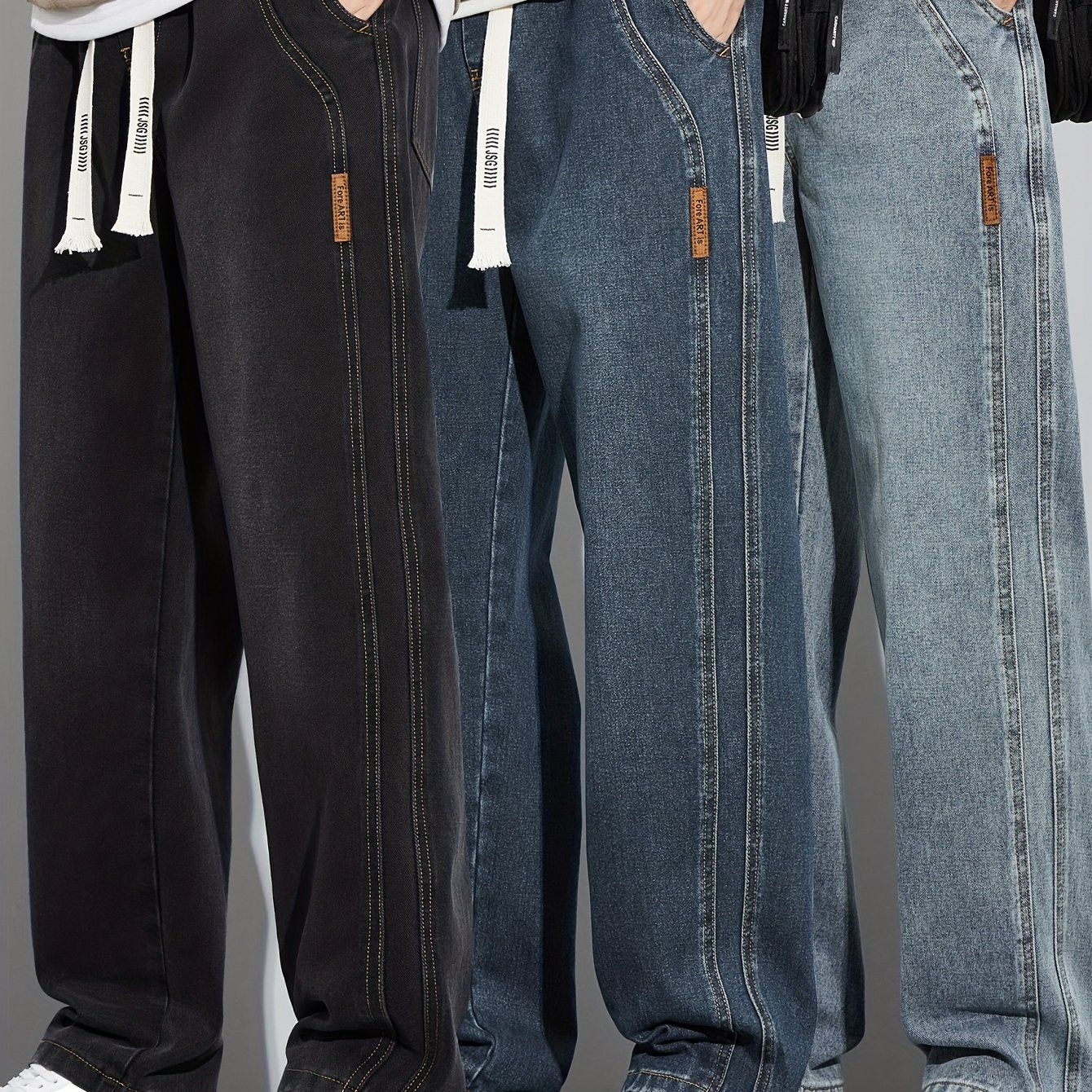 Men’s Relaxed-Fit Cotton Jeans with Drawstring Waist
