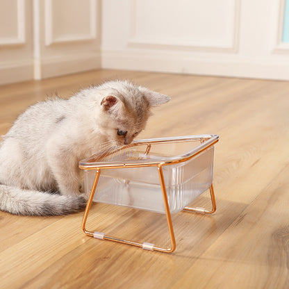 Transparent Double Cat Bowl with Vertical Design for Easy Feeding & Drinking