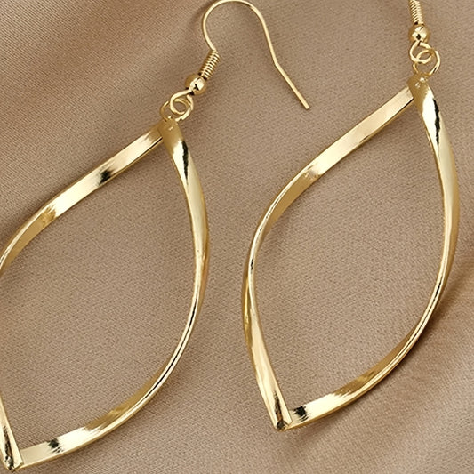 Elegant Hollow Twisted Dangle Earrings – Simple Gold Plated Jewelry for Women