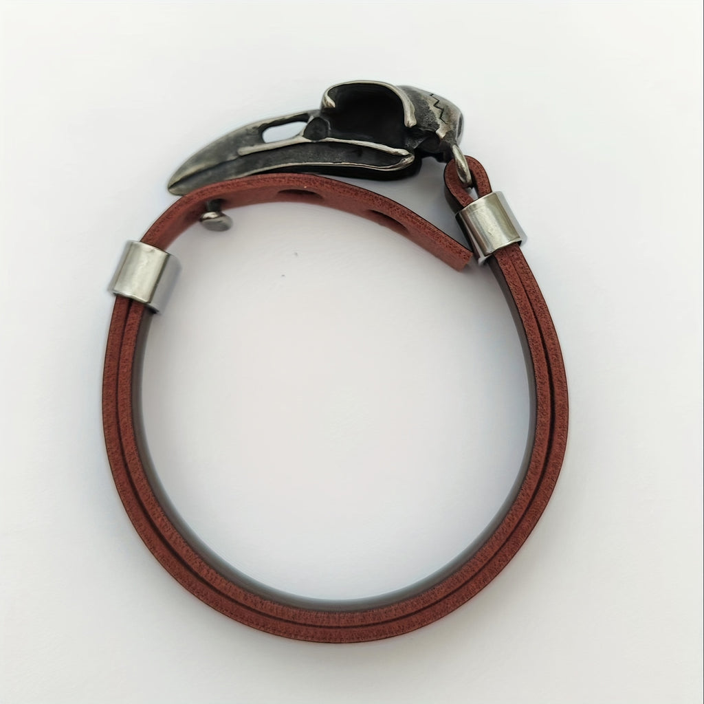 Men’s Norse Crow Skull Bracelet – Stainless Steel Viking Amulet