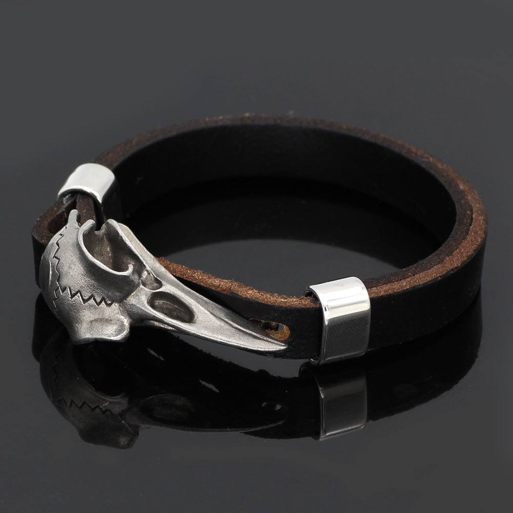 Men’s Norse Crow Skull Bracelet – Stainless Steel Viking Amulet
