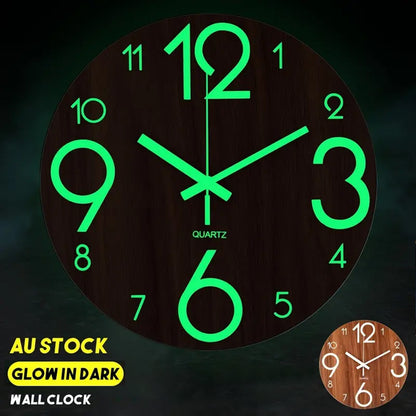12-Inch Glow in the Dark Silent Wooden Wall Clock for Home Kitchen Office & Bedroom