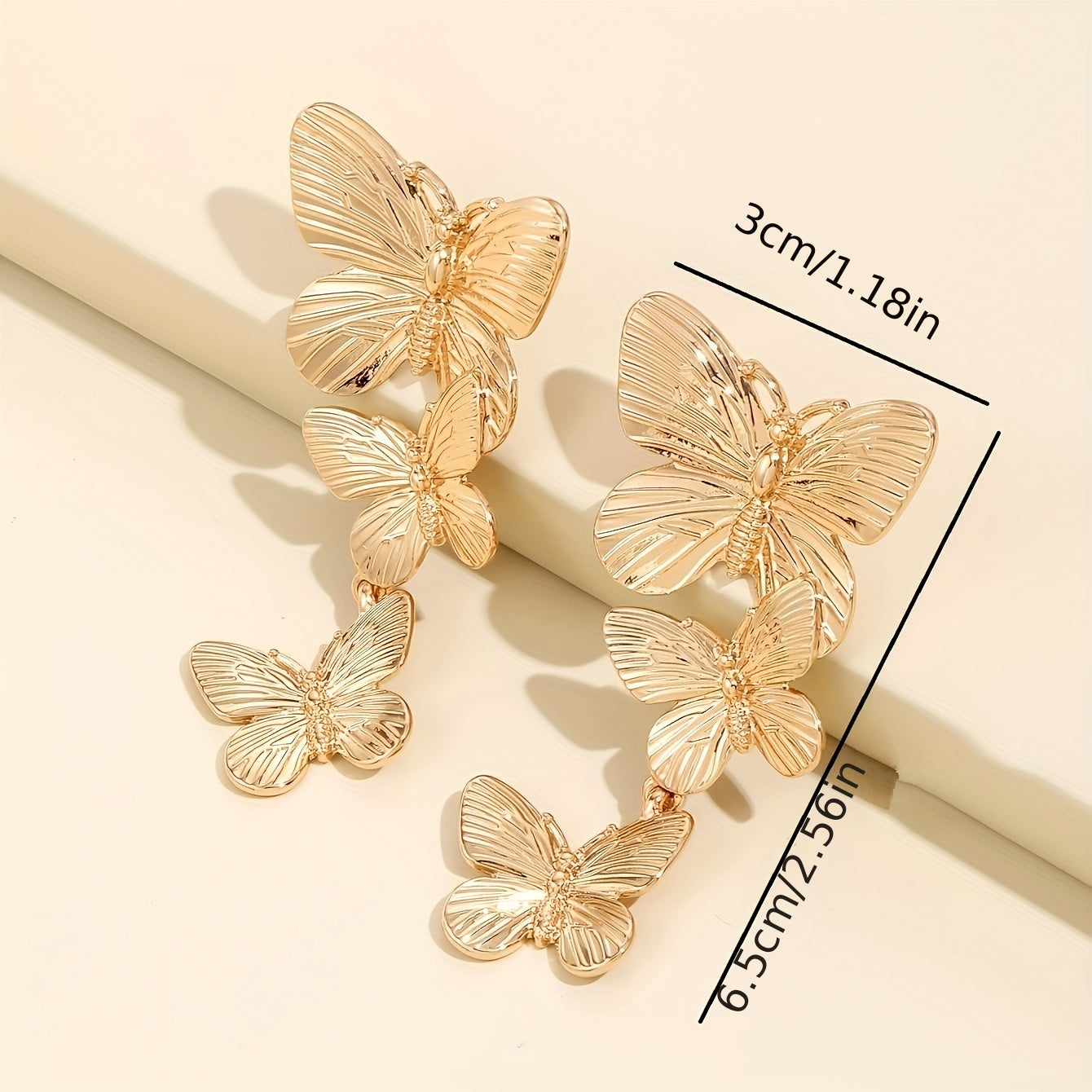 Golden Large Butterfly Drop Earrings – Lightweight Statement Jewellery for Women