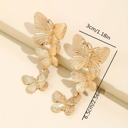 Golden Large Butterfly Drop Earrings – Lightweight Statement Jewellery for Women