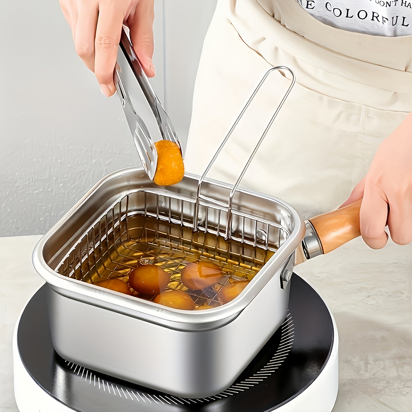 Stainless Steel Deep Fryer with Basket & Lid – Induction Safe, Multi-Purpose Cooking Pot