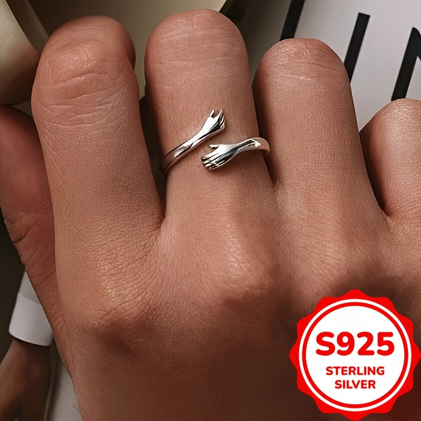 925 Sterling Silver Adjustable Hug Ring for Women