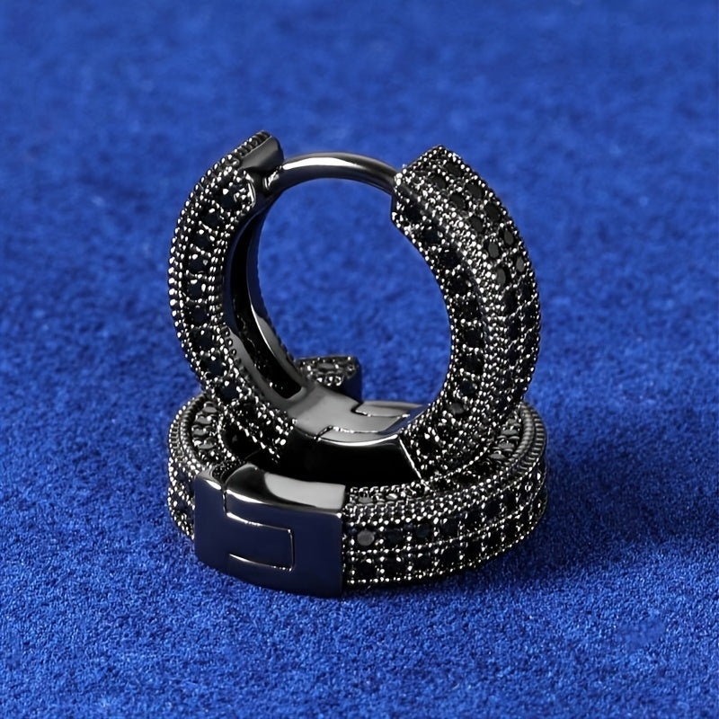 Men’s Black Hoop Earrings with Sparkling Crystals – Sleek & Durable Fashion Jewelry